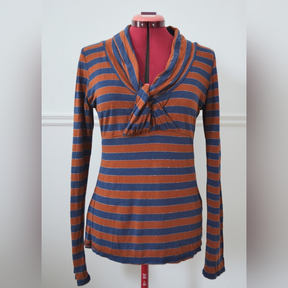 PROMO B2G1 FREE - Striped Long Sleeve Top Brown And Blue - Medium